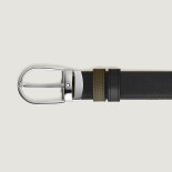 Horseshoe Palladium-coated Pin Buckle Reversible Khaki / Black 30 mm Leather Belt MB198449