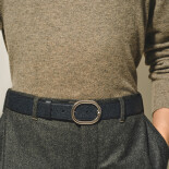 Horseshoe Pin Buckle Reversible Tweed Blue Sartorial / MST Black 30 mm Leather Belt MB220965