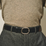 Horseshoe Pin Buckle Reversible Tweed Blue Sartorial / MST Black 30 mm Leather Belt MB220965