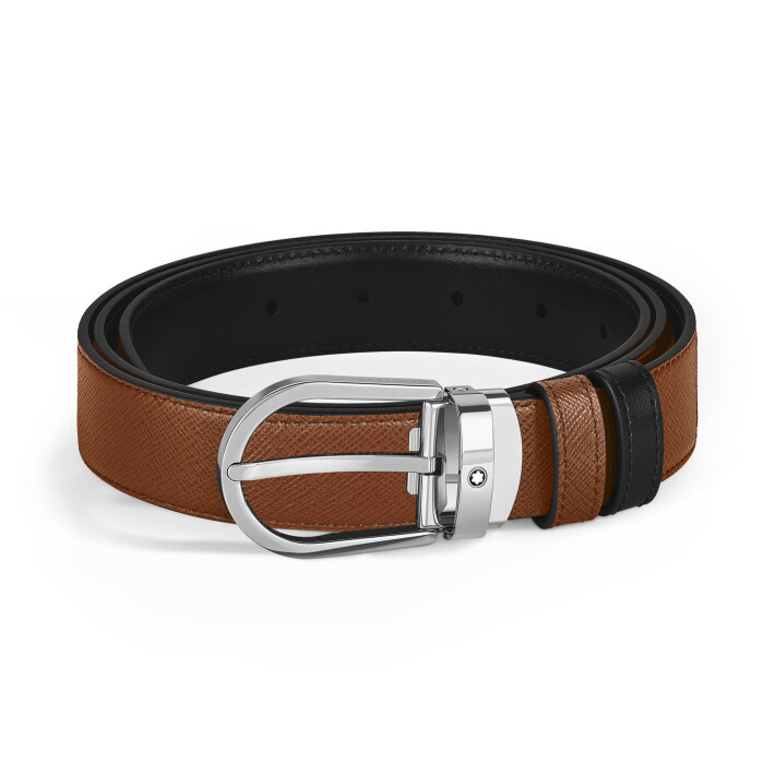Horseshoe Pin Buckle Reversible Fauve / Saffiano Black 30 mm Leather Belt MB220964