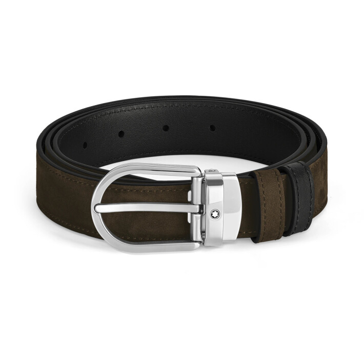 Horseshoe Pin Buckle Reversible Brown Suede / Black Smooth 30 mm Leather Belt MB220977