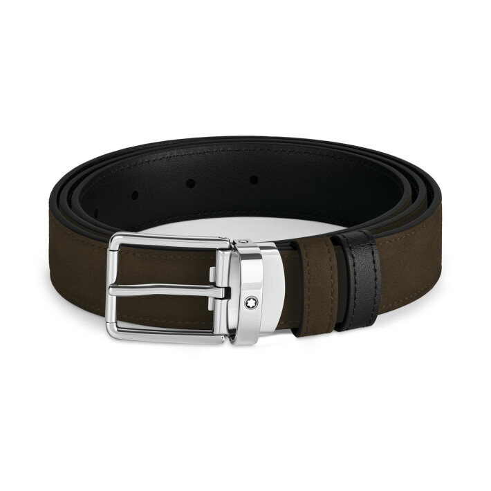 Rectangular Pin Buckle Everyday Reversible Noisette Suede / Soft Black 30 mm Leather Belt MB221006
