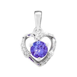 Přívěsek z bílého zlata ve tvaru srdce s tanzanitem a diamanty FP28979TNZW