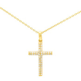 Náhrdelník ze žlutého zlata ve tvaru křížku s diamanty NC02667