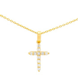 Náhrdelník ze žlutého zlata ve tvaru křížku s diamanty NC02754