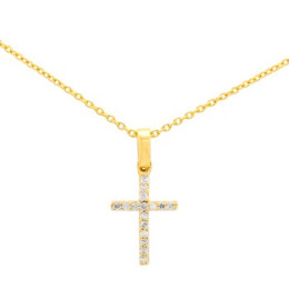 Náhrdelník ze žlutého zlata ve tvaru křížku s diamanty NC02756