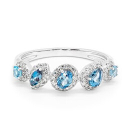 Prsten z bílého zlata s London Blue topazy a diamanty RR57418LBTW14