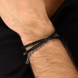 Pánský kožený náramek T-Leather - černý TJAXZ17